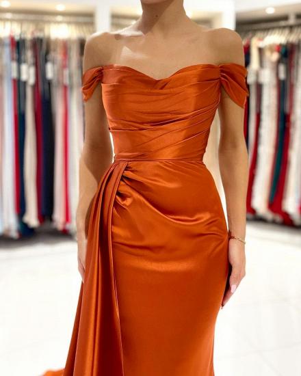 Simple Split Front Off-Shoulder Evening Dress | Orange Prom Dress_6