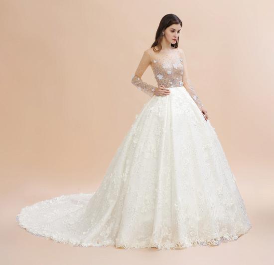 Charmantes Hochzeitskleid mit floralen Spitzenapplikationen Wunderschönes weißes Perlen-Brautkleid_13