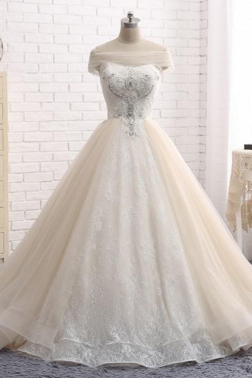 TsClothzone Unique Champagne Bateau Lace Wedding Dresses With Appliques Tulle Ruffles Bridal Gowns Online_1