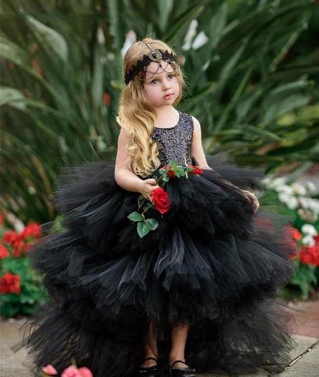 Fairy Jewel Ärmellos Hallo-Lo Open Back Pailletten Tüll Ballkleid Blumenmädchenkleider | Schwarze Kinder für Kleid für Hochzeit_4