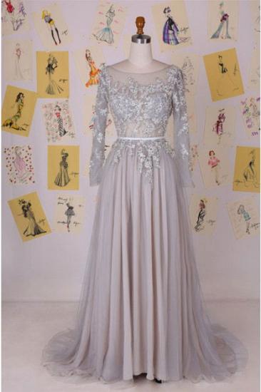 Chiffon Long Sleeve A-Line 2022 Prom Dress Open Back Lace Applique Party Dresses