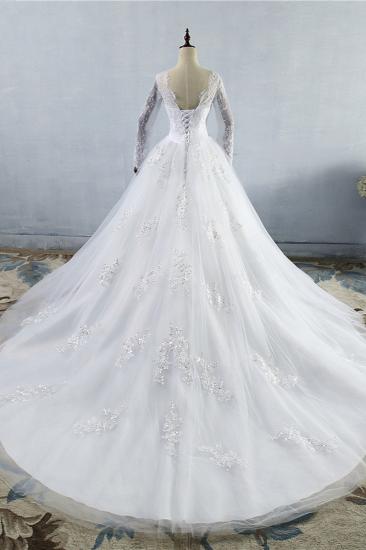 TsClothzone Elegant Jewel Tulle Lace Wedding Dress Long Sleeves Appliques Sequins Bridal Gowns On Sale_3