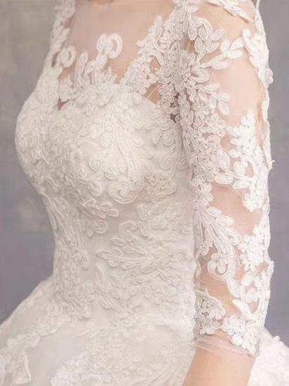 Luxury Half Sleeves Jewel Tulle Lace Appliques Ball Gown Wedding Dresses_7