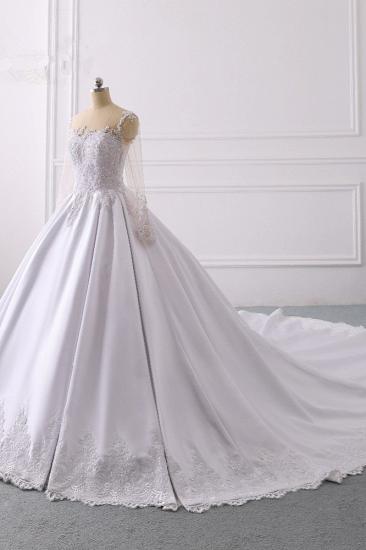 TsClothzone Glamorous Ball Gown Jewel Satin Tulle Wedding Dress Long Sleeves Ruffles Lace Bridal Gowns Online_4