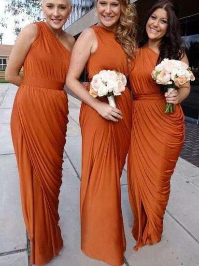 Orange Brautjungfernkleider Eine Schulter | Elegantes Brautjungfer Kleid Bodenlang_4