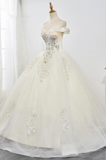 TsClothzone Gorgeous Off-the-Shoulder Champagne Tulle Wedding Dress Ball Gown Lace Appliques Sleeveless Bridal Gowns Online_4