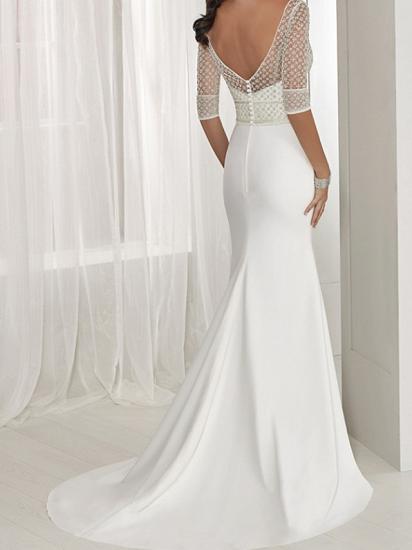 Sexy Two Piece A-Line Wedding Dresses Jewel Lace Tulle Half Sleeve Bridal Gowns See-Through Backless Sweep Train_3