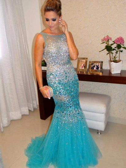 Sexy Mermaid Tüll Langes Abendkleid mit Kristallen Open Back Plus Size Formelle Kleider