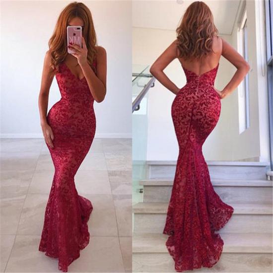 Sexy Backless Mermaid Prom Dresses Long | Red V-Neck Sleeveless Evening Dress_5
