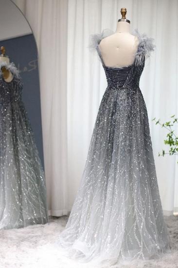 Luxury Glitter Sequins Aline Evening Party Dress V-Neck Fur Floor-Length Formal Dresses_2