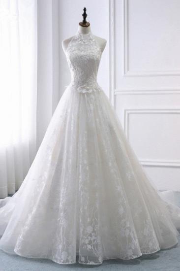 TsClothzone Elegantes A-Linie Neckholder Tüll Weißes Brautkleid Ärmellose Applikationen Brautkleider Im Angebot