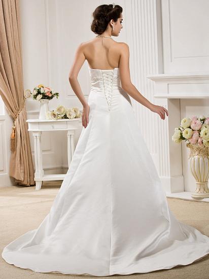 Affordable Princess A-Line Wedding Dress Strapless Organza Satin Sleeveless Bridal Gowns with Court Train_8