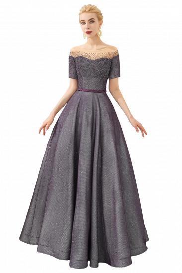 Hayden | Sparkly Regency Round Neck Short sleeves Prom Dress with purple Belt_1
