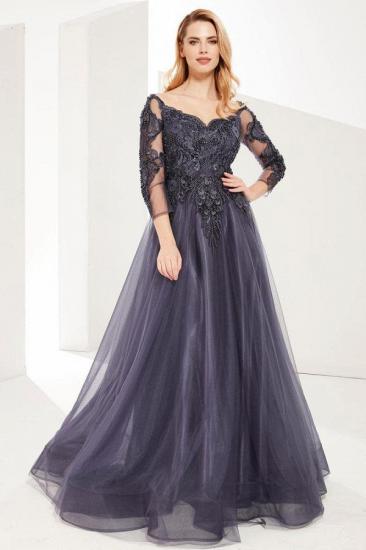 Stylish Long Sleeves Lace Tulle Long Evening Swing Dress
