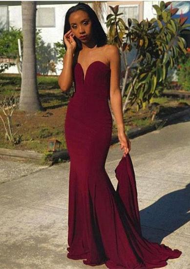 Sweetheart Sheath 2022 Burgundy Prom Dress | Cheap Strapless Long Evening Dress_2