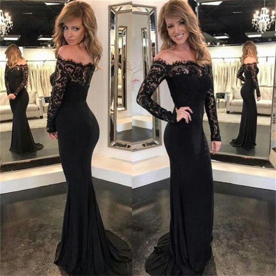Black Lace Long Sleeve Evening Dresses Tight Off The Shoulder 2022 Prom Dresses_3