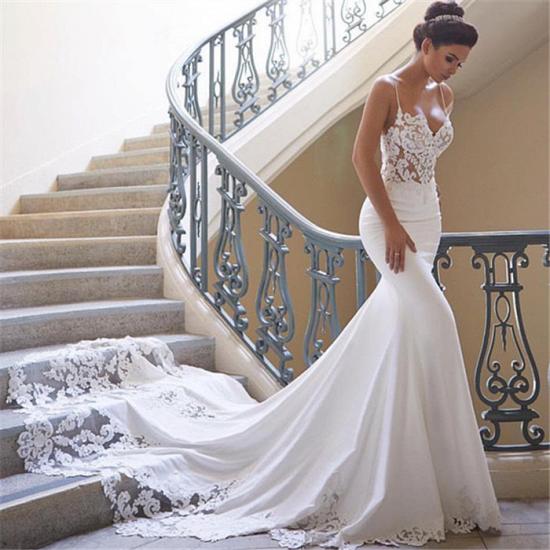 Sexy Spaghetti Strap Wedding Dress | Mermaid Chiffon Lace Bridal Gown_4