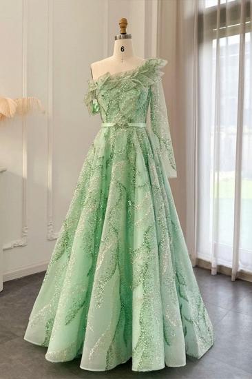 Luxuriöses Aline-Ballkleid-Abendkleid mit glänzenden Pailletten und Schärpe_6