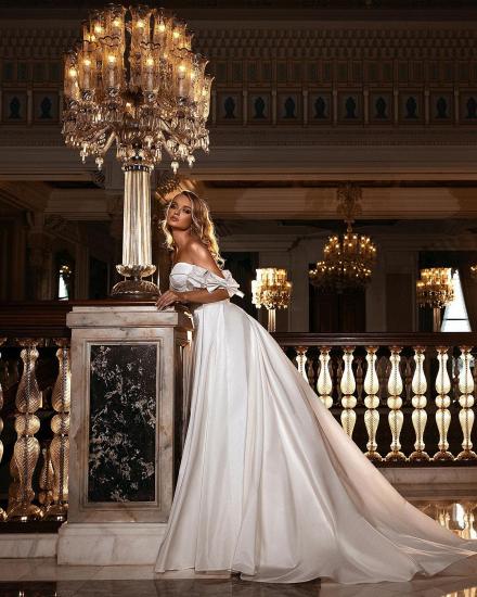Stunning Off Shoulder White Floral Mermaid Slim Fit Wedding Dress Sweetheart Long Bridal Gown with Detachable Tail_2