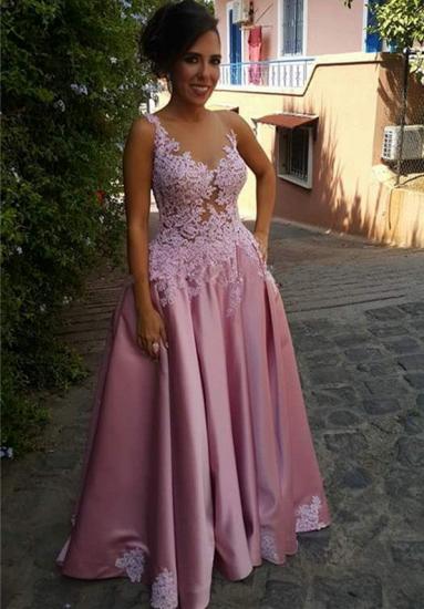 Buttons Sleeveless Appliques Pink A-Line Delicate Prom Dress_1