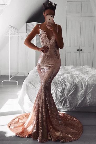 Sexy Pink Sequined Mermaid Evening Dresses | 2022 Backless Spaghetti Straps Party Dress_2