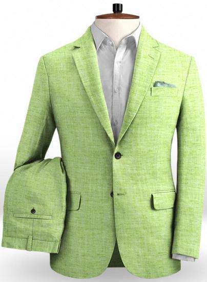 Frischer und modischer Anzug aus grasgrünem Leinen_1