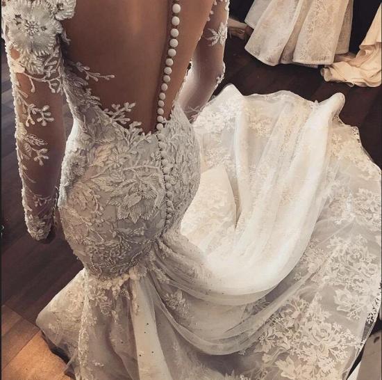 Gorgeous 3D floral Lace Mermaid Bridal Gown with Sweep Train_2