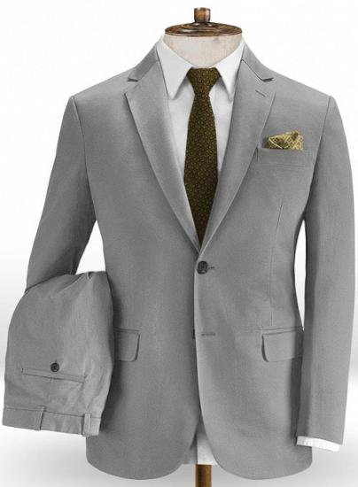 Grey Notched Lapel Cotton Blend Chino Slim Two Piece Suit_1