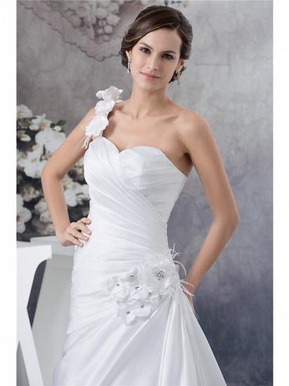 A-Line Wedding Dress One Shoulder Satin Spaghetti Strap Bridal Gowns with Court Train_4