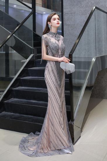 Cap sleeves High neck Sparkle Beads Long Prom Dresses Online_4