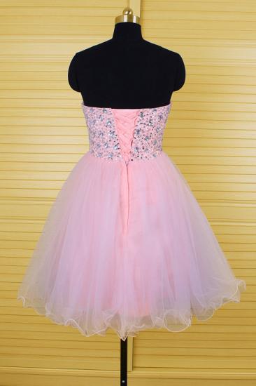 Cute Pink Crystal Mini Homecoming Dress New Arrival Sweetheart Organza Lace-Up Short Cocktail Dress_2