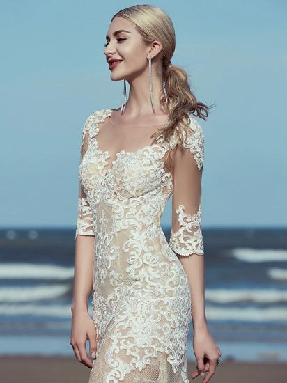 Wunderschönes Meerjungfrau-Hochzeitskleid mit U-Ausschnitt aus Spitze und Tüll mit halben Ärmeln und Sweep-Zug_5