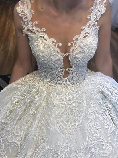 Sleeveless Lace Appliques Beading Wedding Dresses | V-Neck Strap Ball Gown Bridal Dresses_3