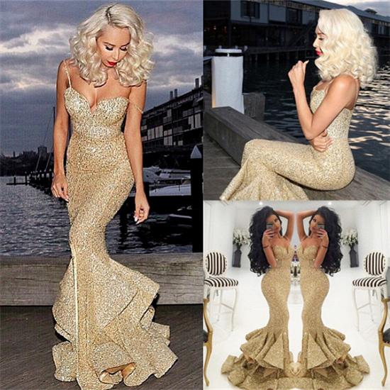 Gold Sequins Mermaid Evening Dress 2022 Sexy Sweetheart Mermaid Prom Dress with Split_3