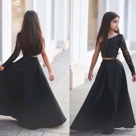 Sexy Black Two Piece Lace Flower Girl Dress | Black One Sleeve A-line Little Girls Pageant Dress_4