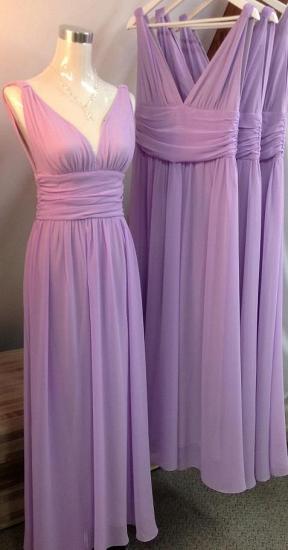 Lila Chiffon Elegante Brautjungfernkleider für die Hochzeit 2022 Abendkleid mit V-Ausschnitt