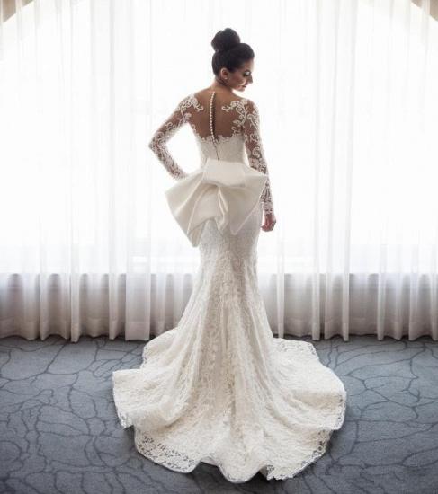Gorgeous Mermaid Lace Wedding Dress with Sleeves | Bowknot Detachable Overskirt Bride Dress_4