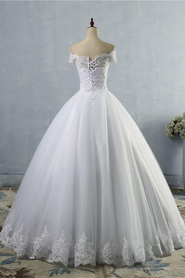 TsClothzone Erschwingliches schulterfreies Brautkleid aus Spitze und Tüll mit kurzen Ärmeln, weiße Brautkleider im Angebot_3