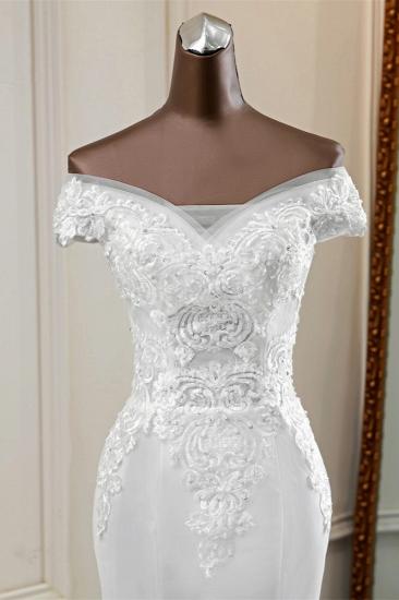 TsClothzone Elegante, schulterfreie, ärmellose weiße Meerjungfrau-Hochzeitskleider mit Perlenstickerei_6