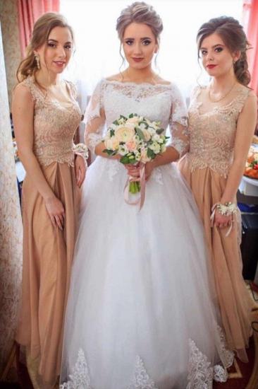 Lace Appliques Long Sleeve Wedding Dresses | Tulle Floor Length Bridal Gowns_1