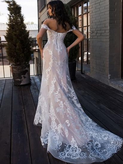 Boho Mermaid Wedding Dress Sweetheart Lace Regular Straps Bridal Gowns Illusion Detail with Court Train_2