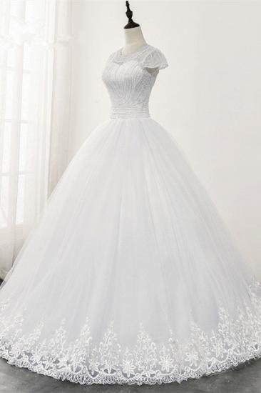 TsClothzone Chic Ball Gown Jewel White Tulle Lace Wedding Dress Short Sleeves Rhinestones Bridal Gowns Online_4