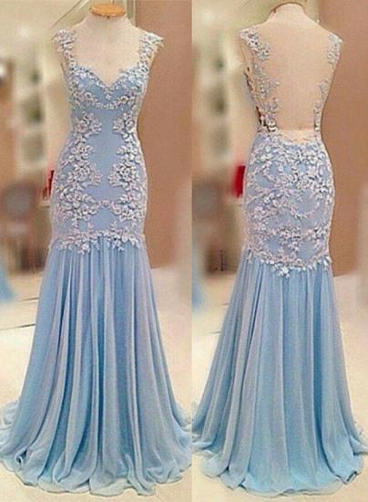Sheer Back 2022 Baby Blue Prom Dress Chiffon Sheath Evening Dresses