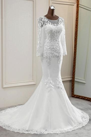 TsClothzone Elegant Jewel Lace Mermaid White Wedding Dresses Long Sleeves Appliques Bridal Gowns_5