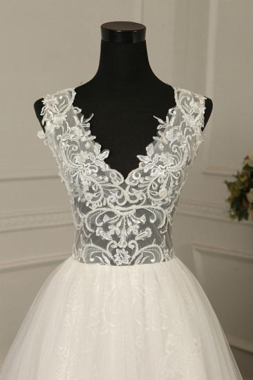 TsClothzone Sexy V-Neck Sleeveless Tulle Wedding Dress See Through Top Appliques Bridal Gowns On Sale_5