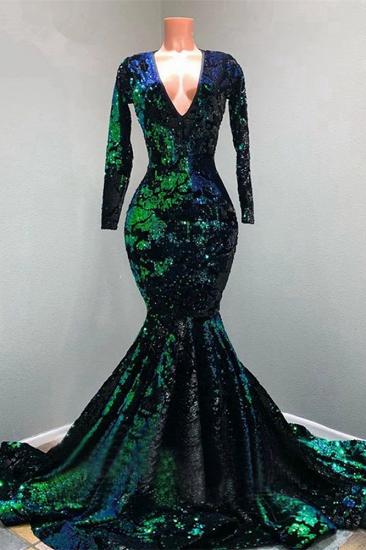 Green long sleeves mermaid prom dress