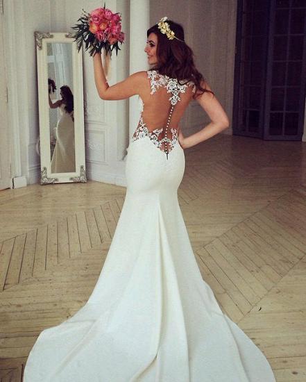 Sheer Back Lace Buttons Wedding Dress 2022 Mermaid Sleeveless Sexy Bridal Gowns_4