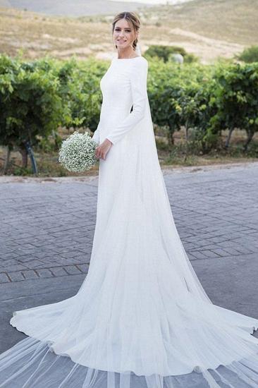 Backless Wholesale Satin Simple Wedding Dresses | Elegant Long Sleeve Sheath Elegant Bridal Gowns_1