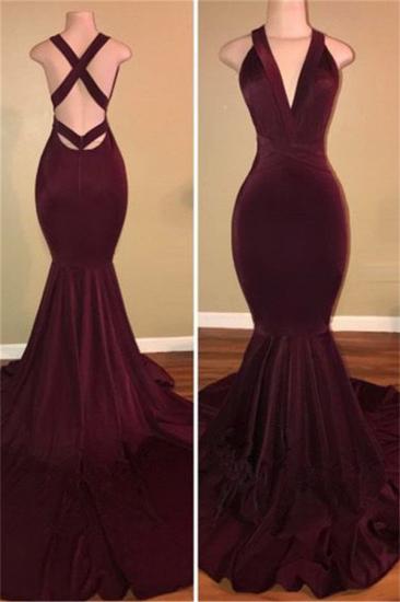 Sexy Burgundy Prom Dresses 2022, Mermaid V-neck Evening Gown Cheap_2