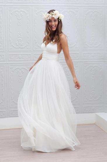Elegant Simple V-neck Spaghetti Straps Wedding Dress Open Back Summer Formal Dresses_4